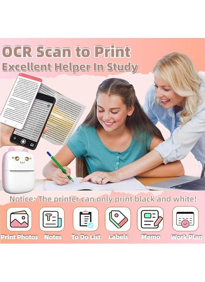 Mini Thermal Printer | Inkless Sticker Printer | USB APP Control Inkless Printer | Wireless Mini Pocket Printer for Labels, Stickers, Photos, Bookmarks, Cards, White